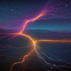 Data Tapestry: Network of devices, pulsating data waves connect 