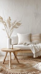Home mockup, room in light pastel colors, Scandi-Boho style interior background