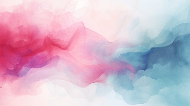 A soft, abstract watercolor painting with pink and blue swirls on a white background