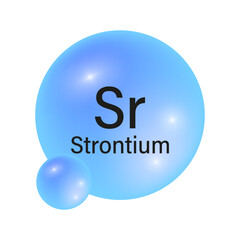 Strontium element icon. Shiny blue sphere. Sr periodic symbol. Vector illustration.