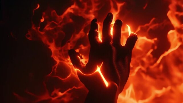 human hands burned by fire in the footage