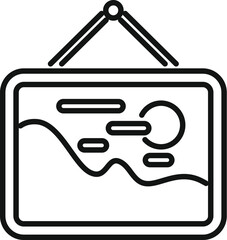 Simple line icon of a seascape painting hanging from a nail