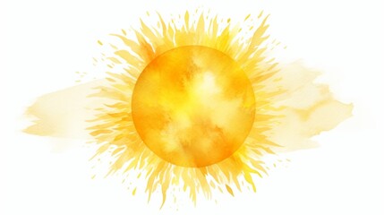 A watercolor painting of a bright yellow sun, radiating light and warmth