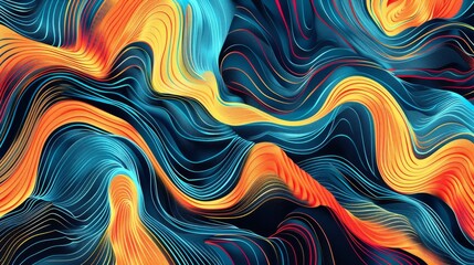 Colorful, abstract, wavy lines in blue, yellow, and orange colors