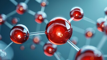 Highly detailed molecular structure with red atoms connected, representing scientific research and chemistry.