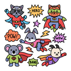 Animal Superhero Handdrawn Doodle Illustration