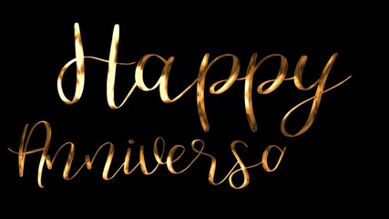 Golden script text saying Happy Anniversary on black background suitable for anniversary greetings, social media posts, invitations, and celebration designs