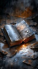 Oil painting style, semi close-up of a photo album with tears, gentle light, more clarity with clear light and sharp focus, high detailed