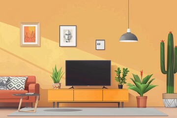 Living Room Interior With Gray Color Sofa, Bicycle And Navy Blue Wall Background