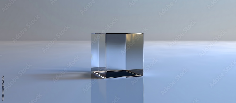 Poster Reflective Glass Pedestal A reflective glass pedestal with a mirrored finish, creating a dynamic and visually appealing display environment. 