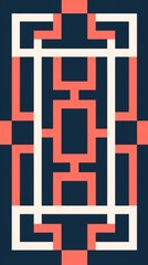A vertical background featuring a geometric pattern with white and coral accents on a dark navy background