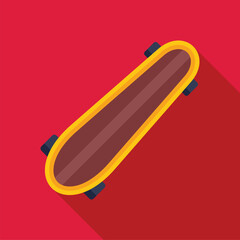 Yellow skateboard lying on a red background, a minimal and colorful illustration about skateboarding and urban sports