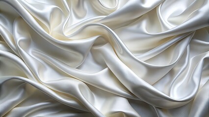 Obraz premium Softly draped and heavily lit, a luxurious expanse of pure white silk fabric showcases its lustrous fibers, folds, and subtle wrinkles in exquisite high-contrast detail.