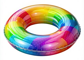 Fototapeta premium Colorful inflatable swimming ring with bright vibrant colors and smooth rounded edges floats isolated on a transparent background, perfectly cut out in high resolution.