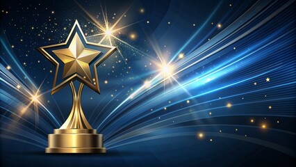 Dark blue and golden royal awards graphics background with elegant shining spark lines, exuding luxury premium corporate abstract design template.