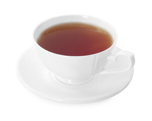 Tasty tea in cup isolated on white