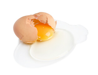 Broken raw egg with shell isolated on white