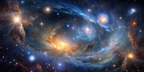 Fototapeta premium Cosmic cascade capturing the dance of stars and nebulae, cosmic, cascade, stars, nebulae, space, galaxy