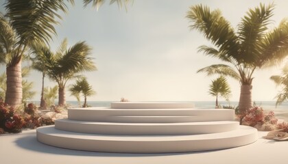 3d podium stand for product presentation with summer concept.