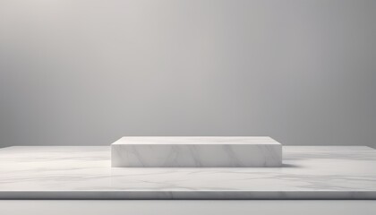 3d rendering geometric forms. Blank podium display in white marble color