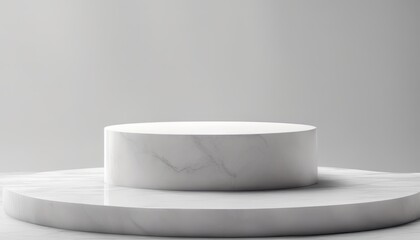 3d rendering geometric forms. Blank podium display in white marble color