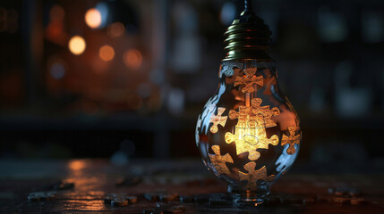 traditional lightbulb made from glass puzzle