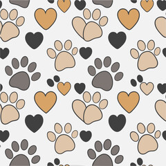 Fototapeta premium Cartoon Cat Paws Seamless Vector Pattern - Hand Drawn Animal Paws for Fabric & Wallpaper