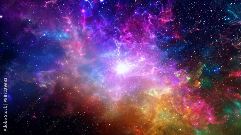 Poster a vibrant nebula, bursting with color, is illuminated by a bright white star. the swirling gas and d