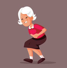 Elderly Woman Feeling Pain in her Stomach Vector Illustration. Senior lady feeling excruciating abdominal ache
