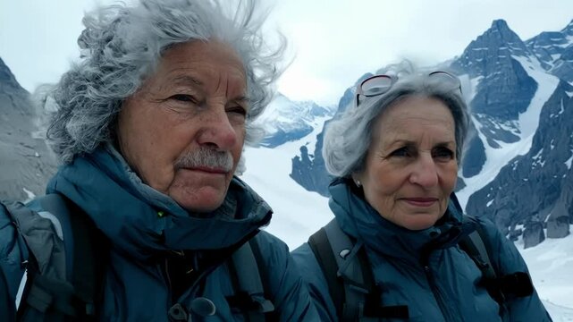 Highaltitude explorers these women with grey tresses fearlessly navigate treacherous peaks.