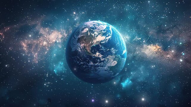 panoramic view of earth in galaxy, planet earth in space