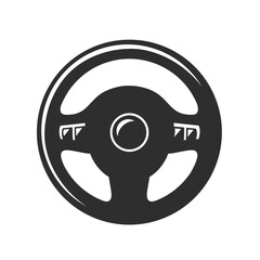 Car steering wheel silhouette on white background