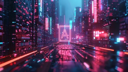 Obraz premium A vibrant background with a 3D A symbol made of glowing neon lines