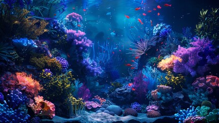 Naklejka premium A whimsical fantasy aquarium, mythical sea creatures