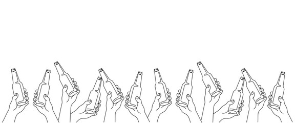 hand carrying beer bottle, line art style. october fest vector elements