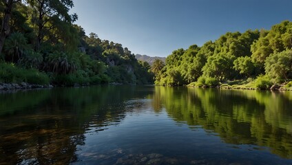The serene atmosphere of Xanadu's tranquil lakes and flowing rivers  ai_generated