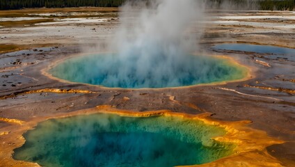 The geologic wonders of Yellowstone's colorful hot springs and bubbling mud pots  ai_generated