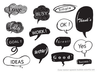 Cute vector speech bubble colorful set,Hand drawn set of speech bubbles with handwritten for book ,card, business, poster design. Vector illustration design for fashion fabrics,cute doodle