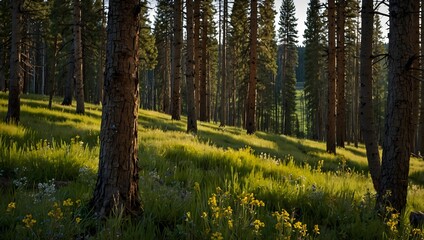 Obraz premium The scent of pine trees and wildflowers in Yellowstone's expansive forests ai_generated