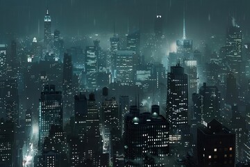 Urban Jungle. Gotham Cityscape at Night concept