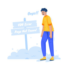 Error page 404 not found with a man in languid gesture vector illustration