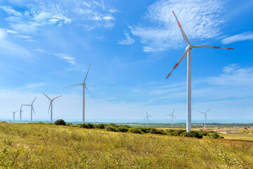 Landscape of turbines generating electricity from wind in Binh Thuan province, Vietnam © ducvien