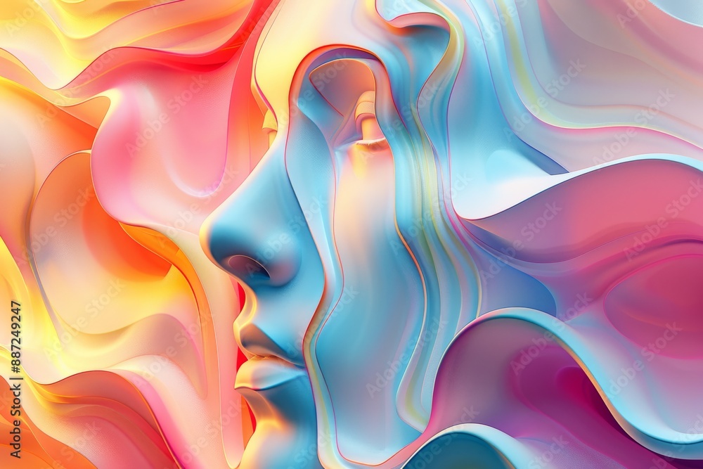 Poster abstract face with vibrant flowing patterns