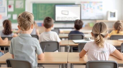 In a vibrant classroom, a passionate teacher uses interactive technology to engage students, fostering a collaborative and inclusive learning environment that encourages participation