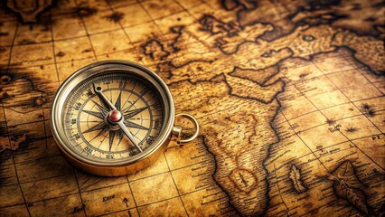 Vintage compass on aged map, symbolizing decision making and choosing a direction, retro, compass, map, vintage, old