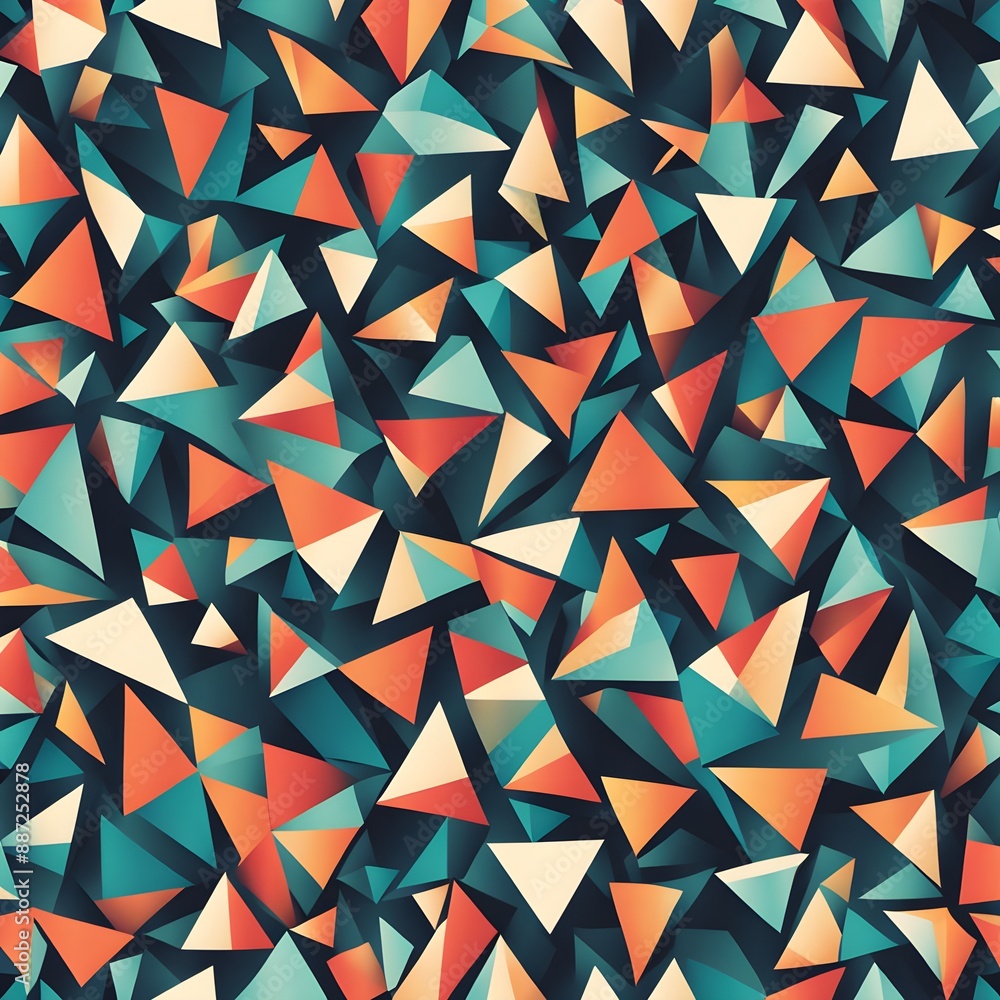 Poster seamless pattern of geometric shapes including triangles circles and squares