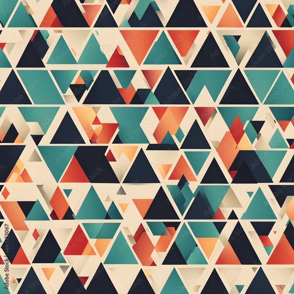Poster seamless pattern of geometric shapes including triangles circles and squares