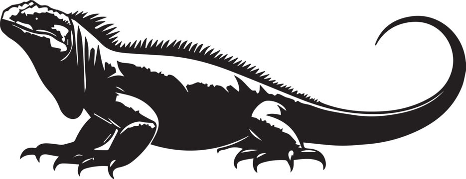 black iguana silhouette, side view, reptile clip art preview