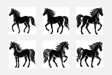 Fototapeta premium Set horses silhouettes collection