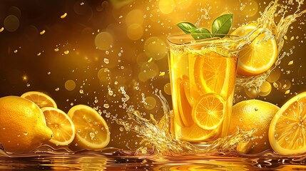 Fresh Lemon Juice Splashing In A Glass.